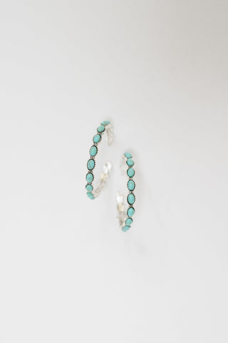 Laguna Luxe silver-tone hoops with turquoise accents, front view of the matching hoop pair.