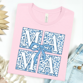 Blue Floral Mama Square Graphic Tee