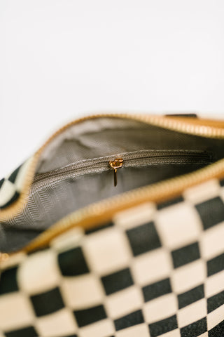 Zenana Send a Check canvas crossbody bag, interior view showing the lining and zip pocket.