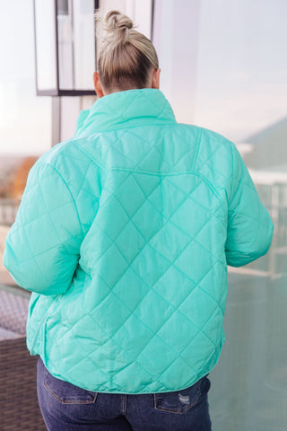 Aqua BiBi Slightly Distracted quilted puffer jacket, back view showing diamond quilting.