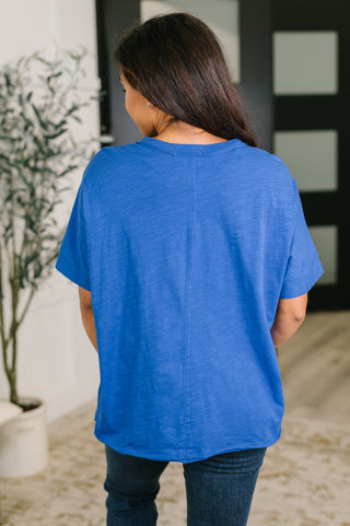 Royal-blue Dear Scarlett Layback relaxed tee, back view showing the relaxed silhouette.