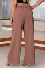 Coffee High Waisted Tie Front Side Pocket Wide Leg Flowy Casual Pants