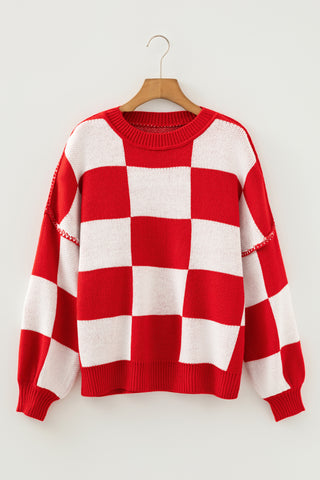 Orange Checkered Bishop Sleeve Sweater