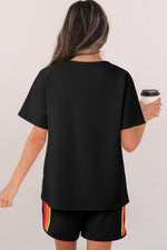 Bonbon Striped Patch Front Casual Tee