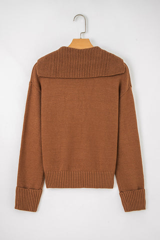 Racing Red Collared V Neck Ribbed Edge Sexy Elegant Sweater