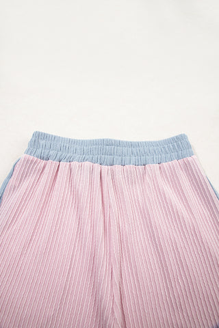 Light Pink Colorblock Corded Short Sleeve Boxy Top and Shorts Set