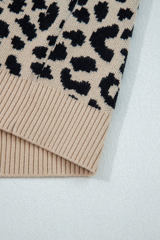 Black Leopard Drop Shoulder Chunky Knitted Cardigan Sweater