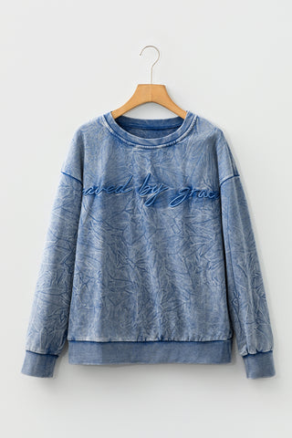 DUNE saved by grace Letter Embroidery Mineral Wash Loose Sweatshirt