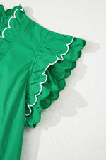Scallop Trim Layered Short Sleeve V Neck Blouse