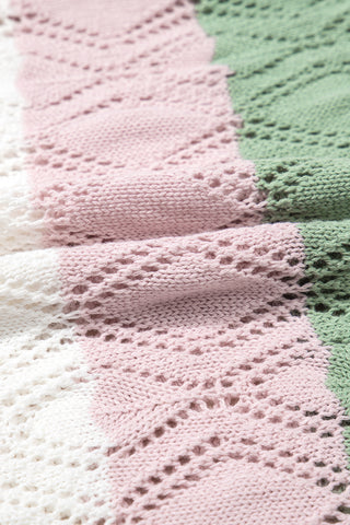Rose Stripe Colorblock Hollowed Knit Scallop Edge Sweater Vest