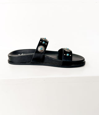 Briallen Western Studded Turquoise Sandal in Black