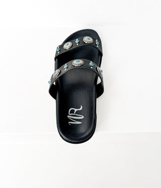 Briallen Western Studded Turquoise Sandal in Black