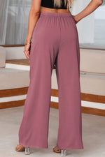Coffee High Waisted Tie Front Side Pocket Wide Leg Flowy Casual Pants