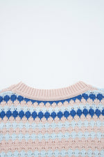 Khaki Stripe Eyelet Patterned Drop Shoulder Sweater