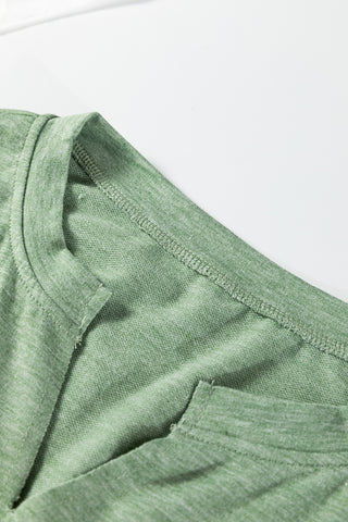 Myosotis Notched Neck Terry Raw Hem Long Sleeve Top