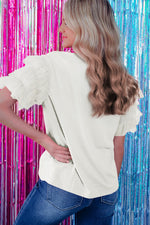 Dark Green Tulle Ruffle Sleeve Blouse
