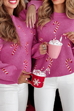 Sachet Pink Christmas Candy Cane Holiday Drop Shoulder Sweater