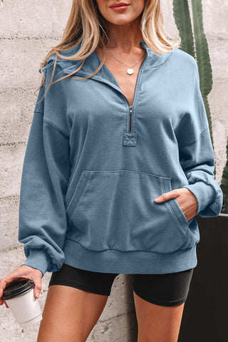 Canton Half Zip Kangaroo Pocket Mineral Wash Baggy Hoodie