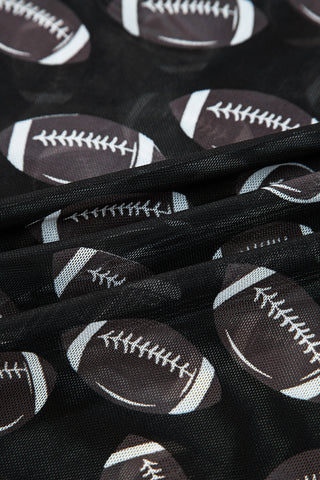 Black Game Day Rugby Mesh Sheer Long Sleeve Top