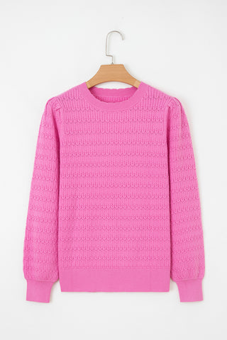 Sea Green Trendy Pattern Knit Ribbed Cuffs Crew Neck Sweater