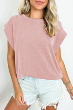 Gray Twisted Rib Wide Sleeve Crew Neck T Shirt