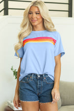 Bonbon Striped Patch Front Casual Tee