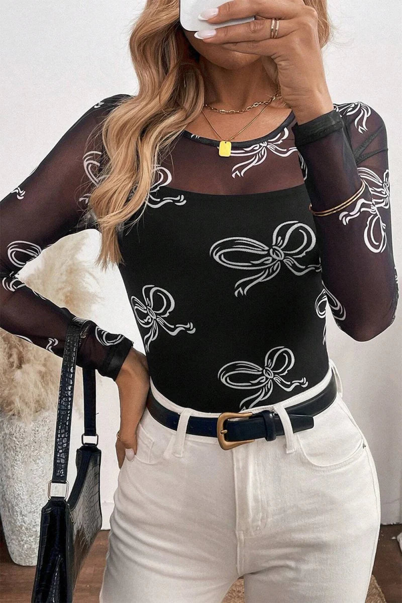 Sugar and Spice Bow Mesh Top
