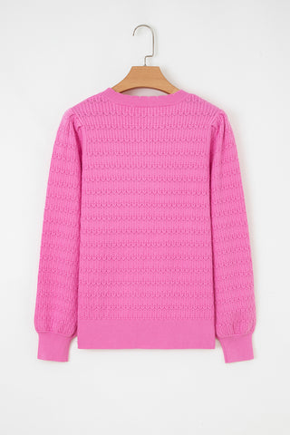 Sea Green Trendy Pattern Knit Ribbed Cuffs Crew Neck Sweater
