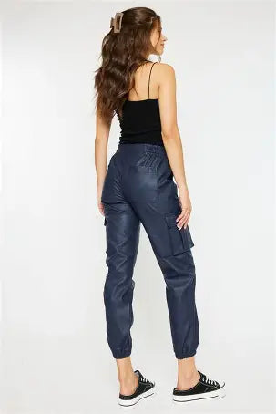High Waist Faux Leather Cargo Jogger