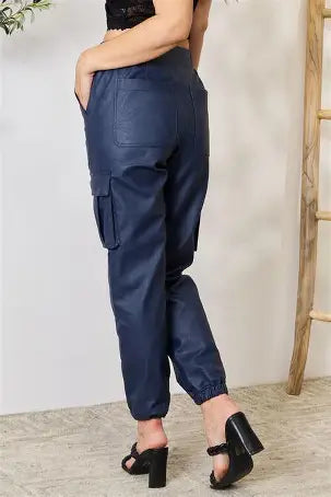 High Waist Faux Leather Cargo Jogger