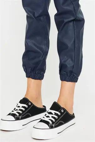 High Waist Faux Leather Cargo Jogger