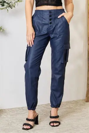 High Waist Faux Leather Cargo Jogger