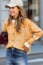 Black Leopard Drop Shoulder Chunky Knitted Cardigan Sweater