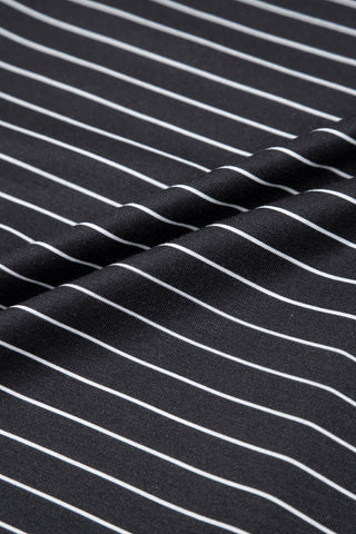 Black Stripe Ruffled Short Sleeve Crew Neck T Shirt Shift Mini Dress