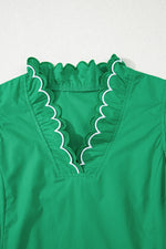 Scallop Trim Layered Short Sleeve V Neck Blouse