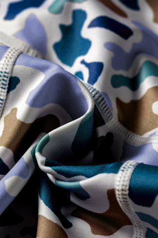 Blue Abstract Camo Printed Seam Detail Biker Shorts