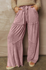 Vineyard Green Mineral Wash Tiered Wide Leg Patchwork Drawstring Pants