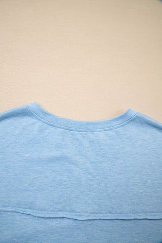 Myosotis Notched Neck Terry Raw Hem Long Sleeve Top