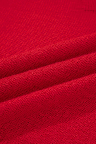 Racing Red Collared V Neck Ribbed Edge Sexy Elegant Sweater