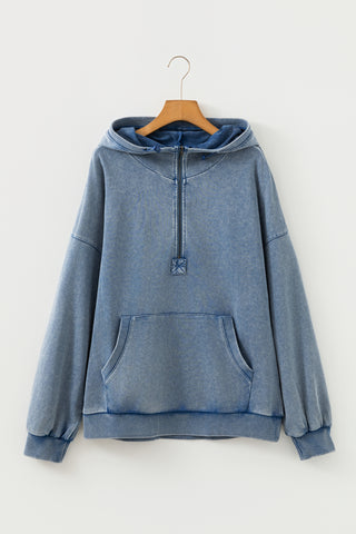 Canton Half Zip Kangaroo Pocket Mineral Wash Baggy Hoodie