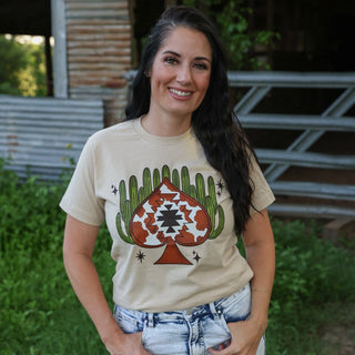FestiviTees Women - Apparel - Shirts - T-Shirts Aztec Cowprint Spade Cactus Soft Graphic Tee