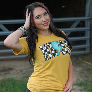 FestiviTees Women - Apparel - Shirts - T-Shirts Checkered Lightning MAMA Soft Graphic Tee