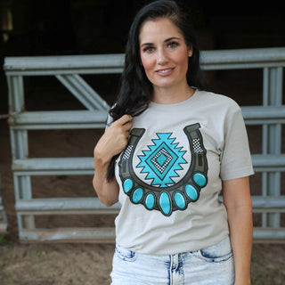 FestiviTees Women - Apparel - Shirts - T-Shirts Turquoise Aztec Horseshoe Soft Graphic Tee