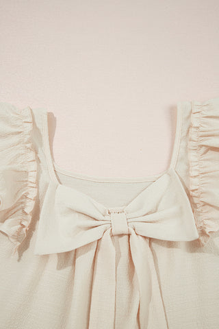 Beau Blue Textured Bow Knot Frilled Butterfly Sleeve Blouse