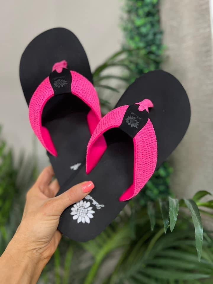 Yellow box Hot Pink Flops