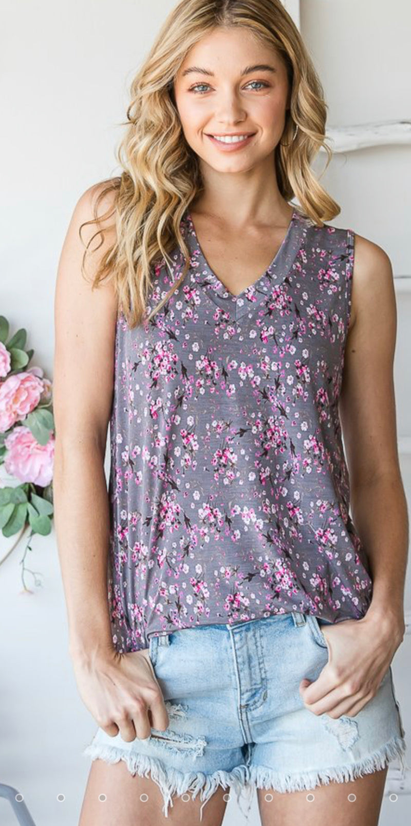 Charcoal Floral Tank