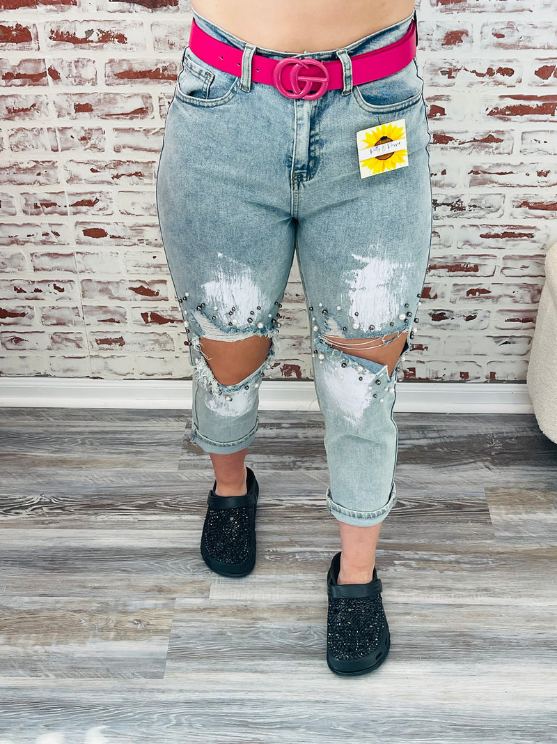 Denim & Pearls Distressed Jeans