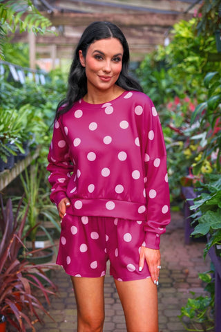 Luna Luxe Pullover Set- Pink Polka Dot