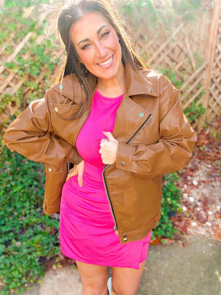 Ollie Oversized Vegan Leather Biker Jacket - Girl Code Couture