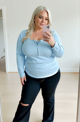 Payton Peekaboo - Lace Long Sleeve Ribbed Henley - Girl Code Couture